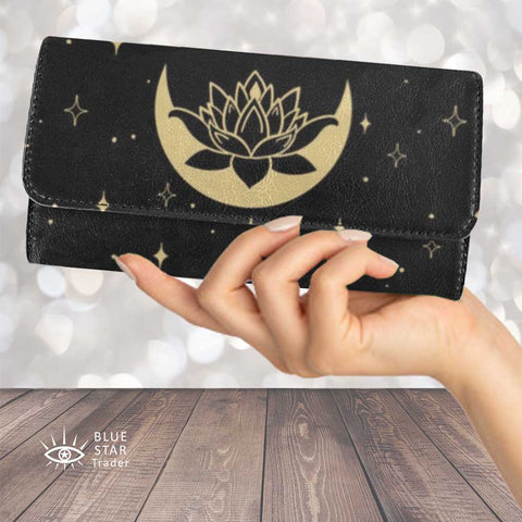 moon and lotus flower trifold wallet