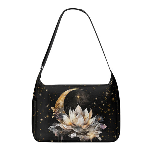 Lotus and Crescent Moon Witchy Shoulder Bag