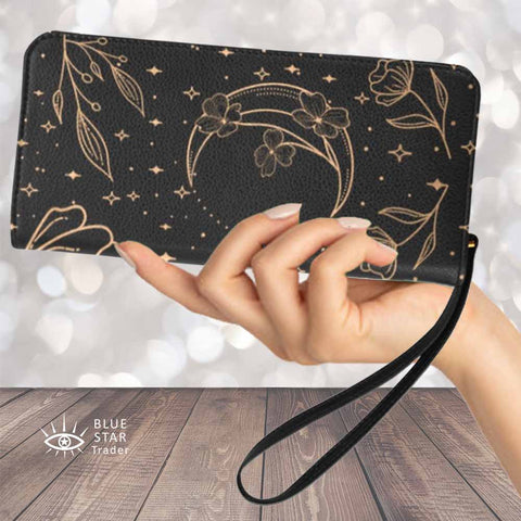 elegant witchy moon flowers wallet