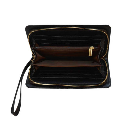 Bifold clutch wallet inside compartments for credit cards and cash