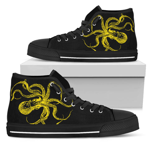 black and yellow octopus sneakers