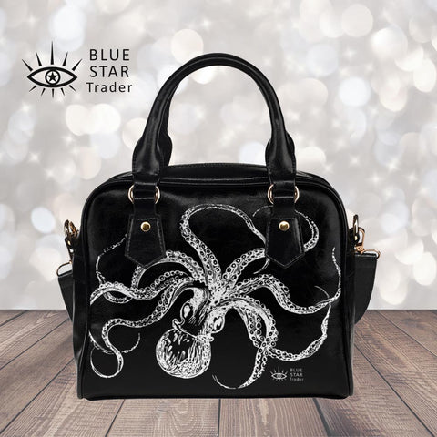 Goth black octopus handbag, bowler bag