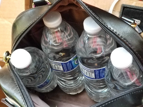 Satchel purse fits 4 water bottles standing up