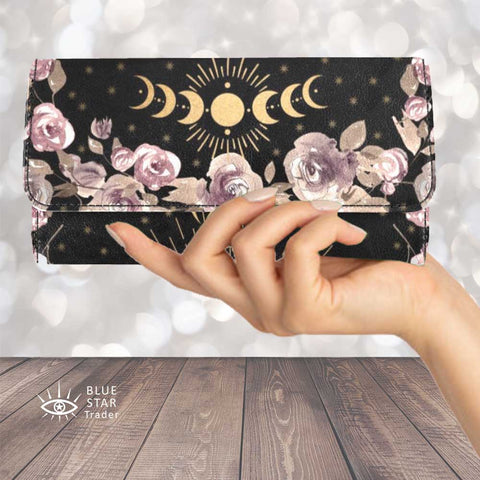 witchy pale roses trifold wallet