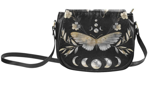 vintage style butterfly and moon phases saddle bag purse