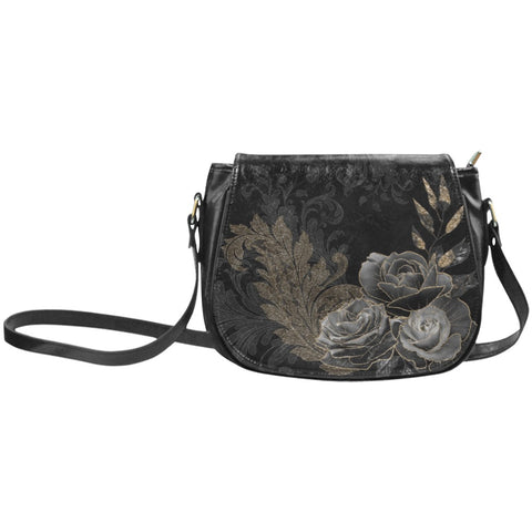 Black roses Goth purse, saddlebag crossbody bag