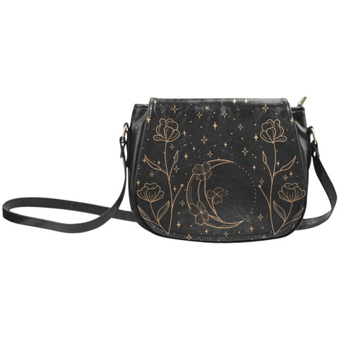 Elegant moon and flowers witchy saddlebag purse cross body bag