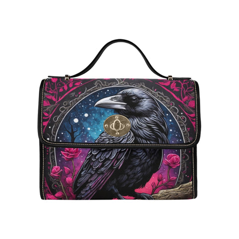 Goth pink raven cross body purse handbag