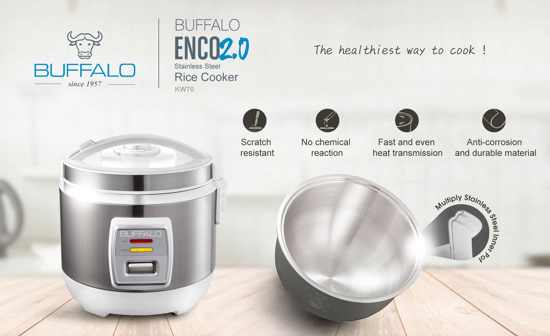 Buffalo Enco 2.0 Stainless Steel Rice Cooker (6 cups ...