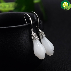 925 sterling silver earings Jade jewelry gold earrings fashion white jade Women's 925 silver gold-plated necklace set orchid