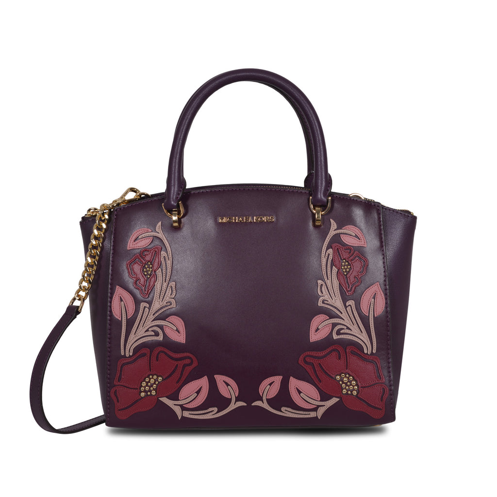 MICHAEL KORS EMBROIDERED DAMSON LEATHER 