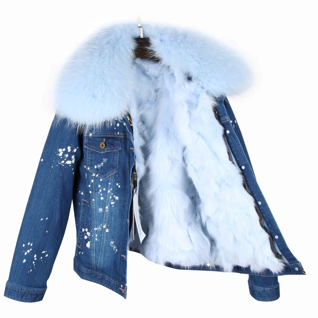 blue jean fur jacket