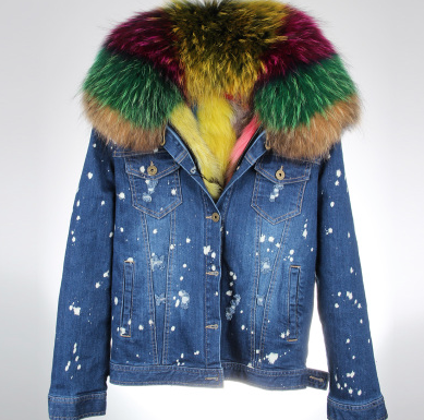 rainbow fur hood coat