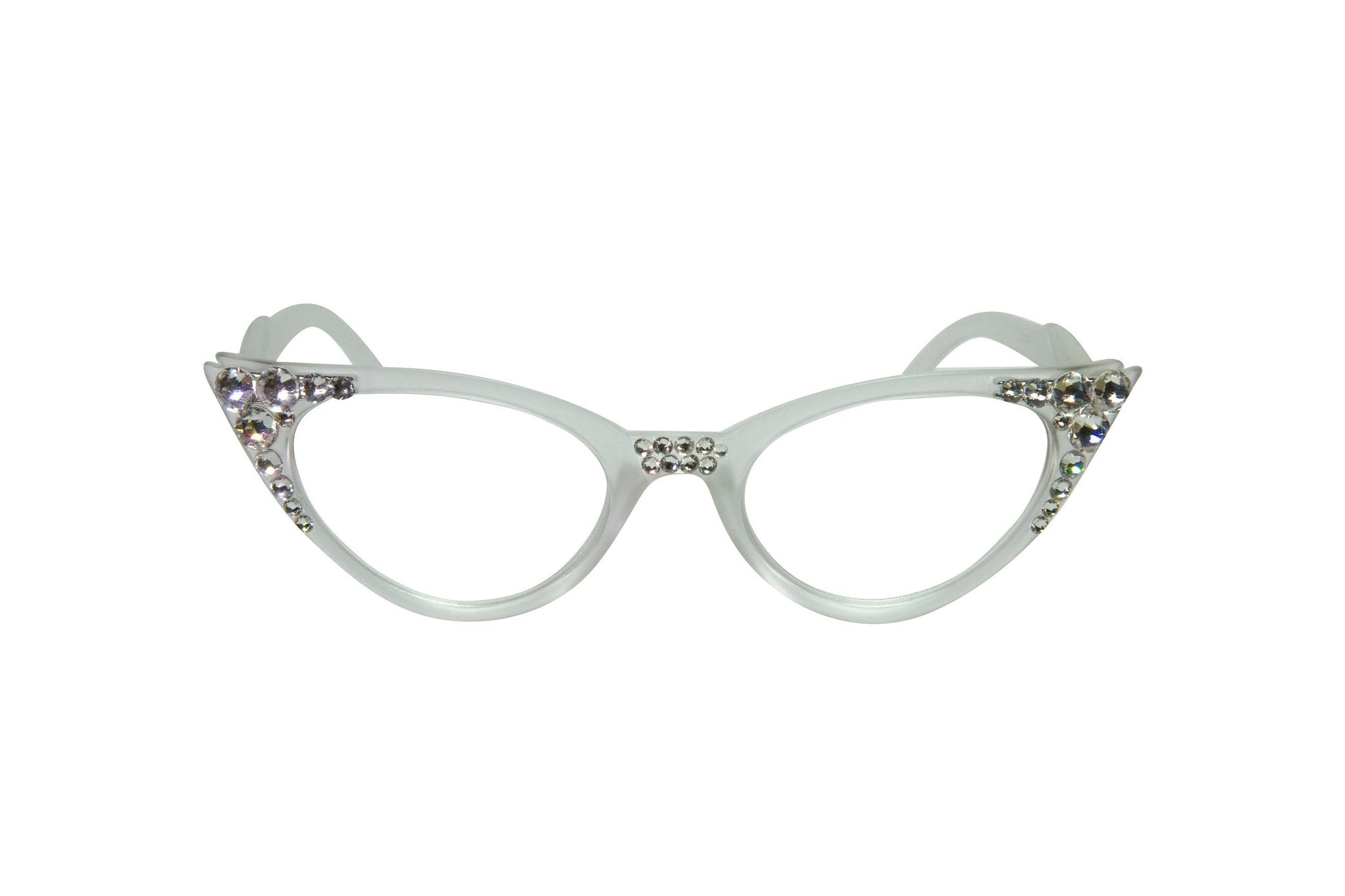 Vintage Clear Frame Cat Eye Reading Glasses Made With Swarovski Crysta