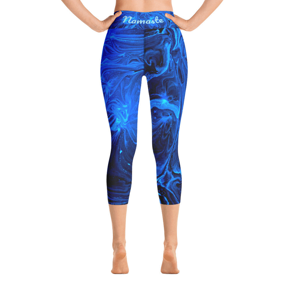 Namaste Yoga, Blue Yoga Pants, Blue Leggings, Abstract Yoga, Yoga Capri Leggings