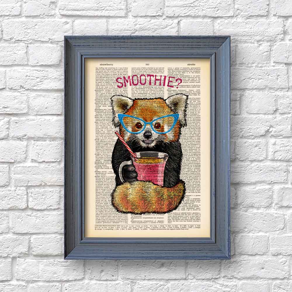 Red Panda with smoothie art print – Natalprint