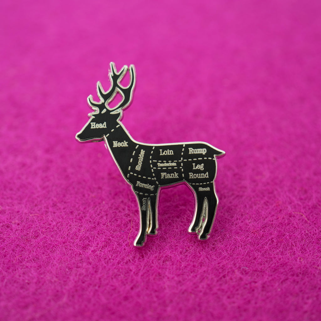 Silver Deer (Venison) Butcher Cuts Diagram Hard Enamel Lapel Pin ...