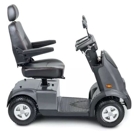 Image of a dark grey AFIKIM Afiscooter C4 mobility scooter, viewed from the side.