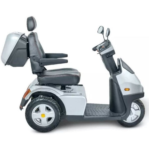 Image of a sleek and modern electric scooter, the AFIKIM Afiscooter S3, seen from the side. The scooter features a streamlined design with a comfortable seat, handlebars, and large wheels. It is powered by electricity and designed for efficient and eco-friendly transportation.