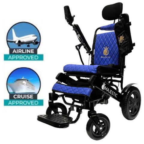 A compact and foldable power wheelchair, the ComfyGo IQ-9000, designed for easy transportation and approved for use on airlines and cruises.