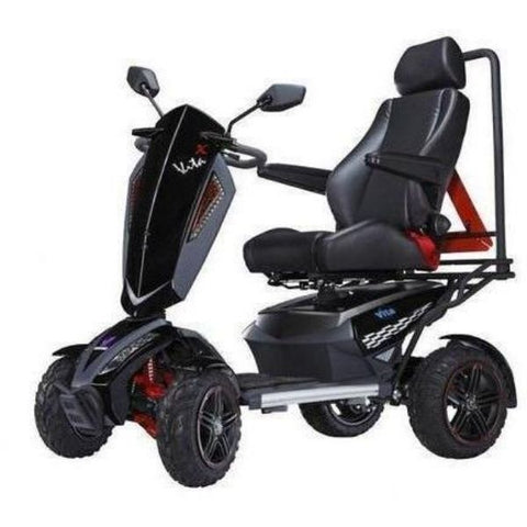 A four-wheel scooter designed for outdoor use, featuring a sleek design and sturdy construction.