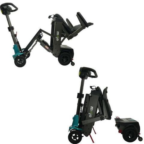 Enhance Mobility MOJO Automatic Folding Scooter Aqua Side Folded with Battery View