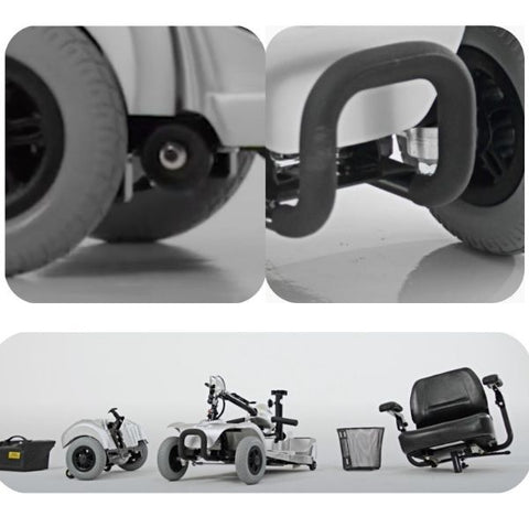 FreeRider USA FR Ascot 4 Mobility Scooter Disassembled Pieces with Auxiliary wheels and Front Bumper