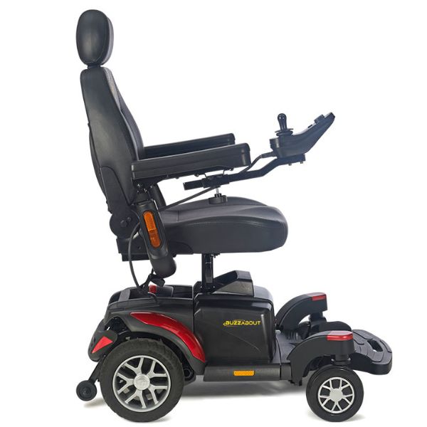 A side view of the Golden Technologies Buzz About Power Chair GP164 in a sleek golden color, showcasing its modern design and functionality.