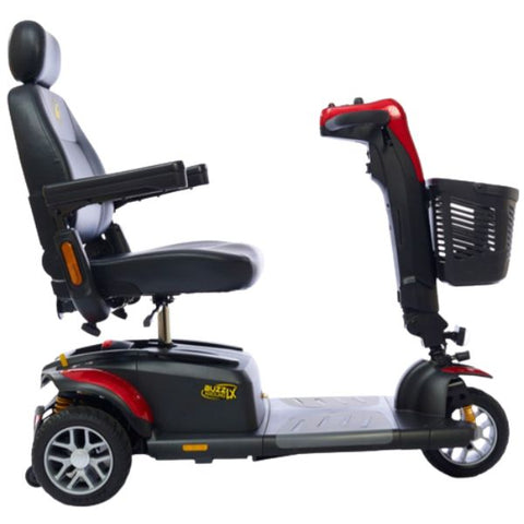 A left side view of the Golden Technologies Buzzaround LXGB1193 Wheel Scooter, a compact and stylish mobility scooter with three wheels.