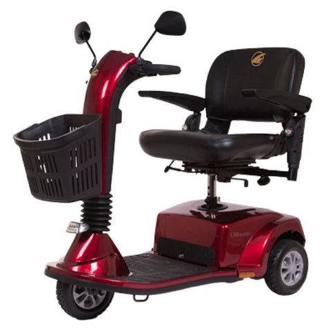 A red-colored Golden Technologies Companion mid-size 3-wheel scooter, ideal for mobility and transportation purposes.