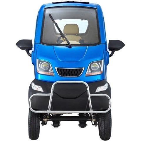 Image of a blue Green Transporter QRunner, a compact electric vehicle designed for efficient and eco-friendly transportation.