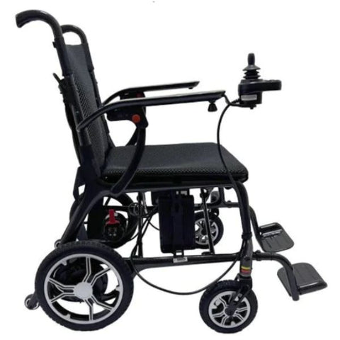 A lightweight folding power chair designed for easy transport and mobility.