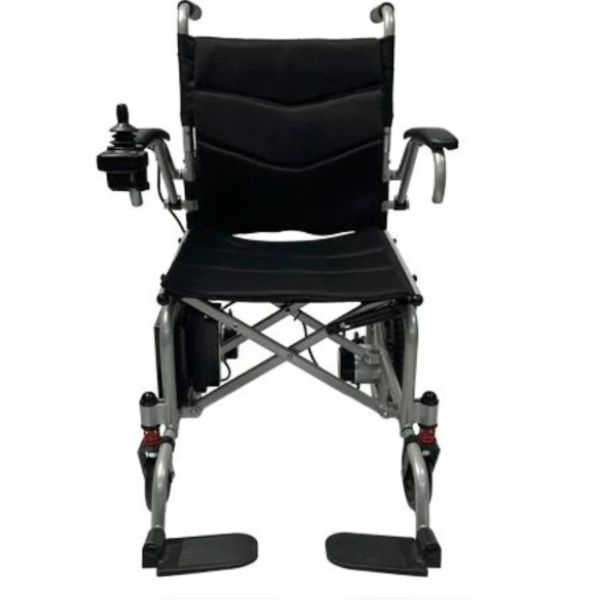 A lightweight folding power chair designed by Journey Air. The image showcases a compact and portable electric wheelchair with a sleek design.