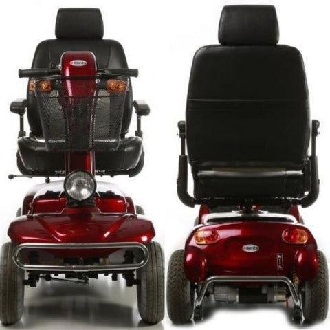 A front and back view of the Merits Health S341 Pioneer 10 Bariatric 4 Wheel Scooter, designed for individuals needing extra support and stability while moving around.