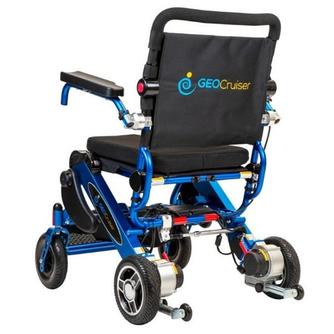 Pathway Mobility Geo Cruiser DX Folding Power Wheelchair Blue Back View