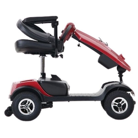 A red Patriot 4-Wheel Mobility Scooter, partially folded, displayed against a white background.