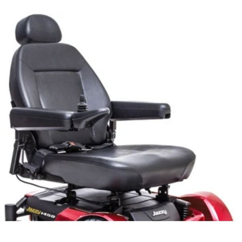 A Pride Jazzy 1450 power wheelchair seat, featuring a comfortable design and sturdy construction.