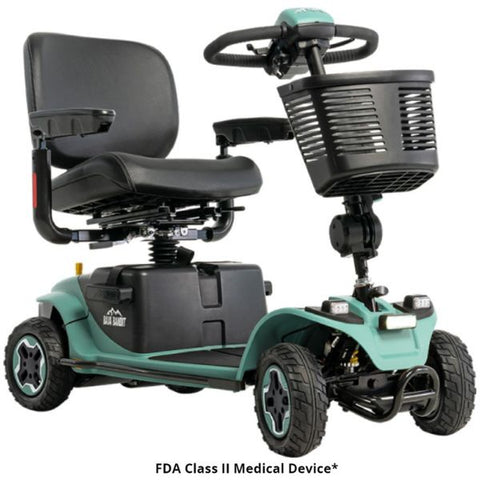 A full-sized mobility scooter in sage color, perfect for Pride Baja Bandit enthusiasts.