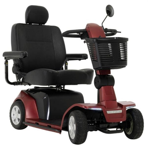 A red Pride Maxima Heavy Duty 4-Wheel Scooter, shown from the right side, against a white background.