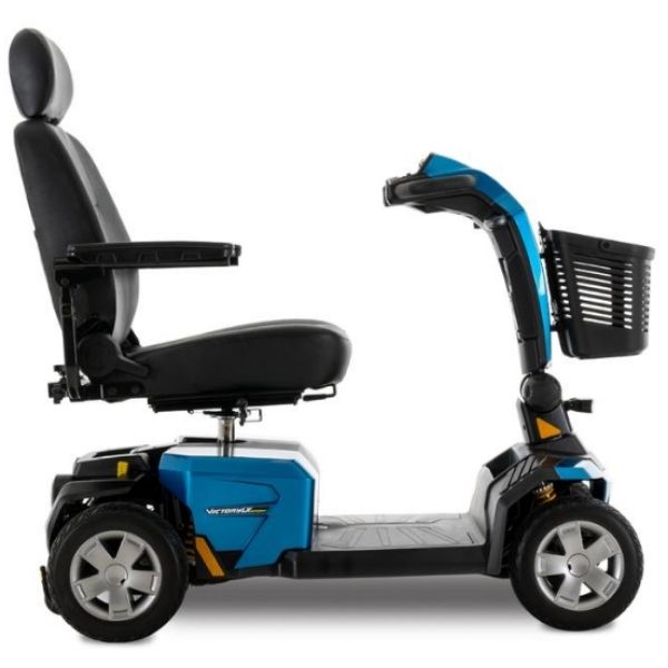 Image of a blue Pride Victory LX Sport 4-Wheel Scooter, viewed from the side.
