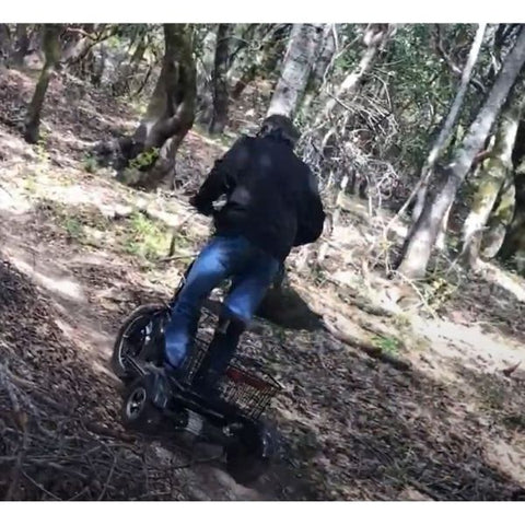 Image of a red electric mountain bike with a powerful motor and multiple suspension points, designed to conquer steep inclines with a 20-degree rating.