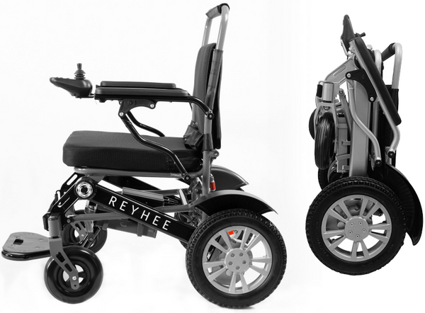 Reyhee Roamer (XW-LY001) Folding Electric Wheelchair Black Color Sideand folded View