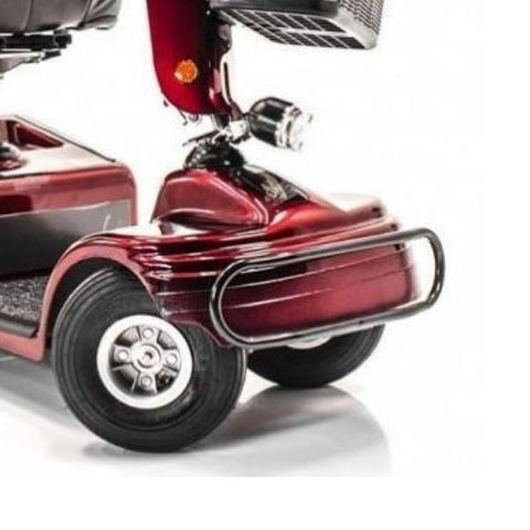 Image of a Shoprider Sunrunner 4-wheel scooter, viewed from the front bumper.