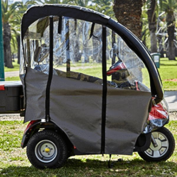 Right side View of a Afiscooter S Red with Canopy and Rain Sides