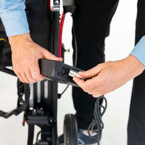 Feather Ultra Lightweight Powerchair being put on charge