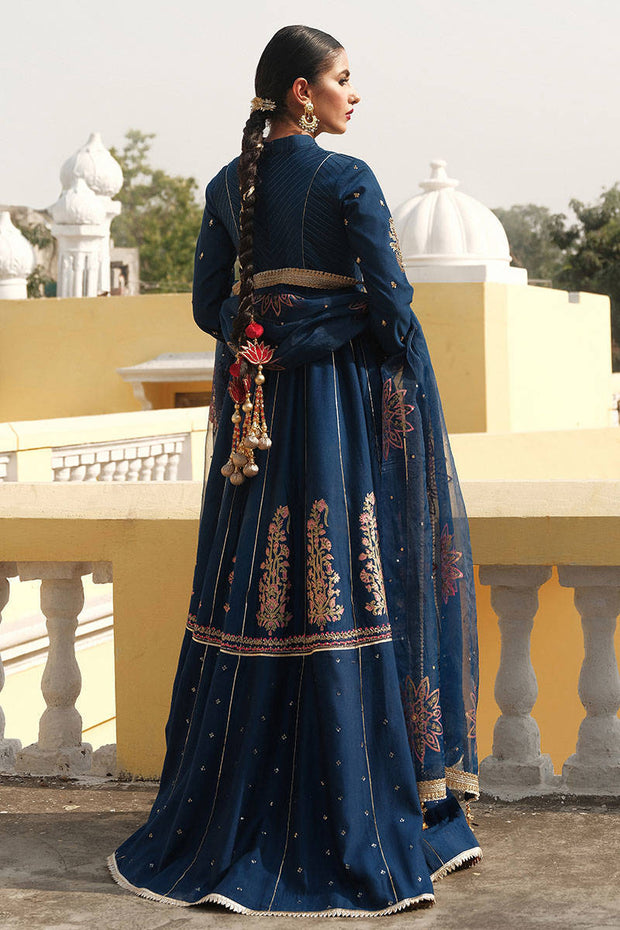 Blue Cotton Net Pishwas Suit Pakistani Wedding Dresses – Nameera by Farooq