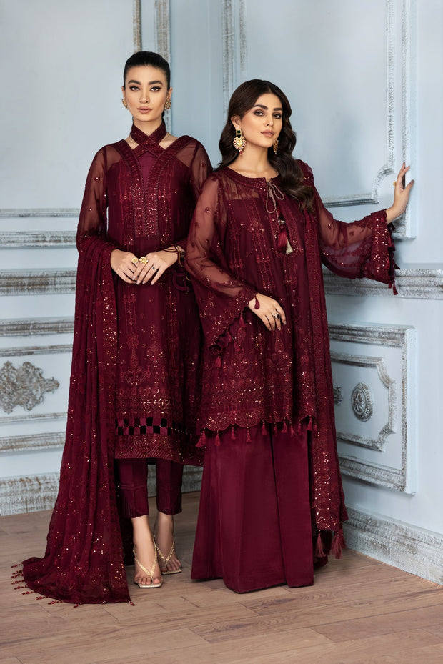 Maroon Net Heavily Embroidered Pakistani Gown Style Party Dress ...