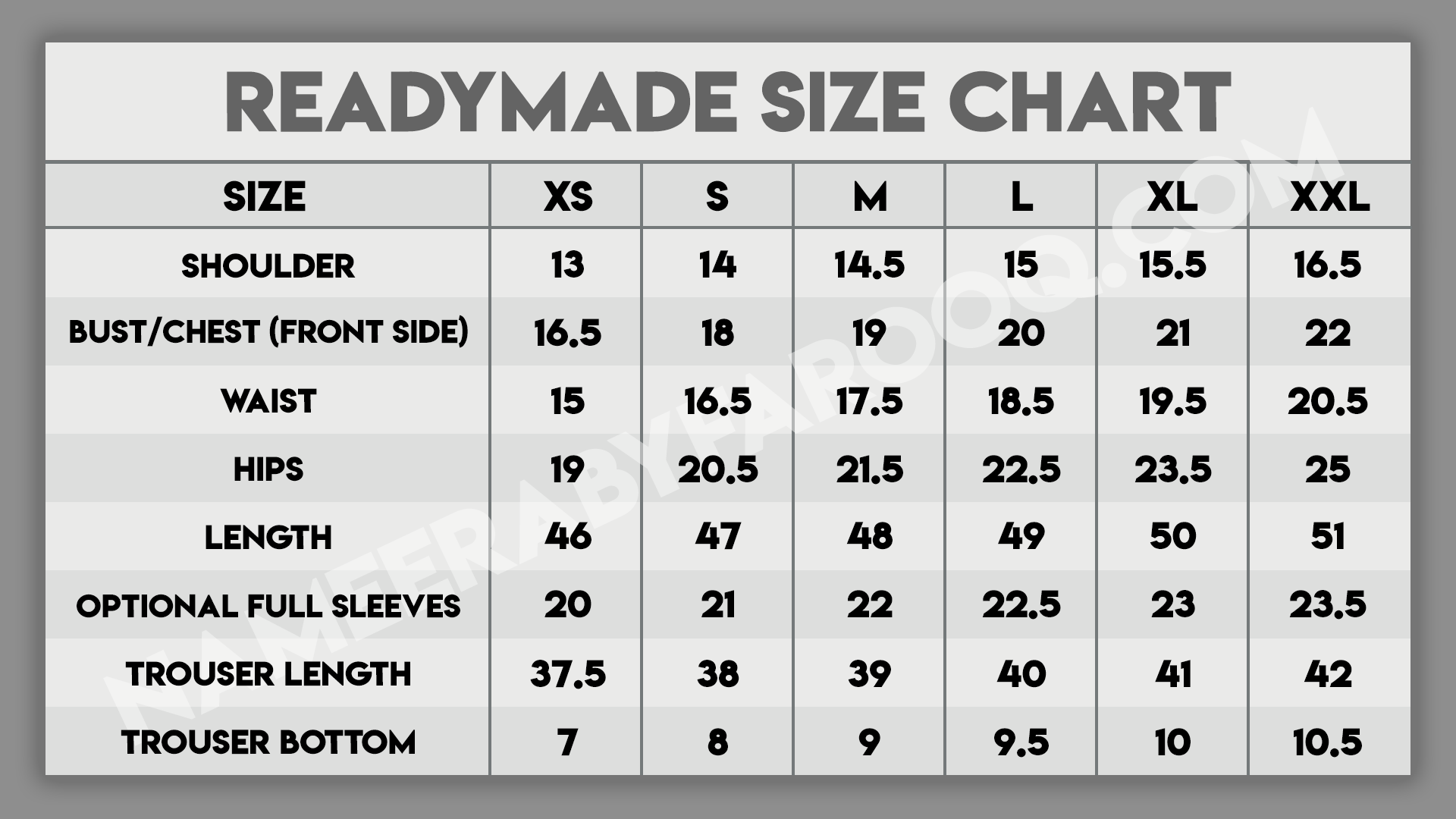 Standard Size Chart NameerabyFarooq 