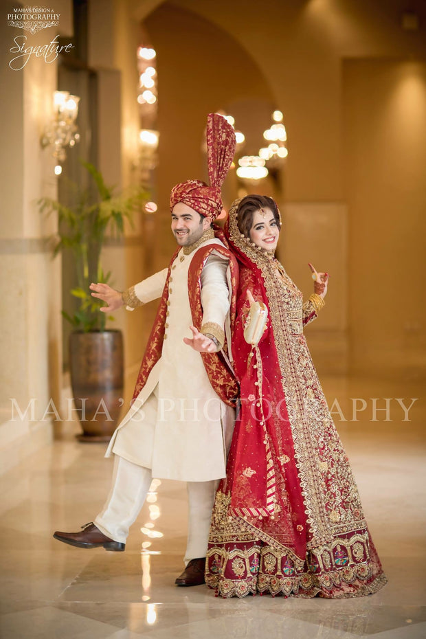 bridal gown in red colour