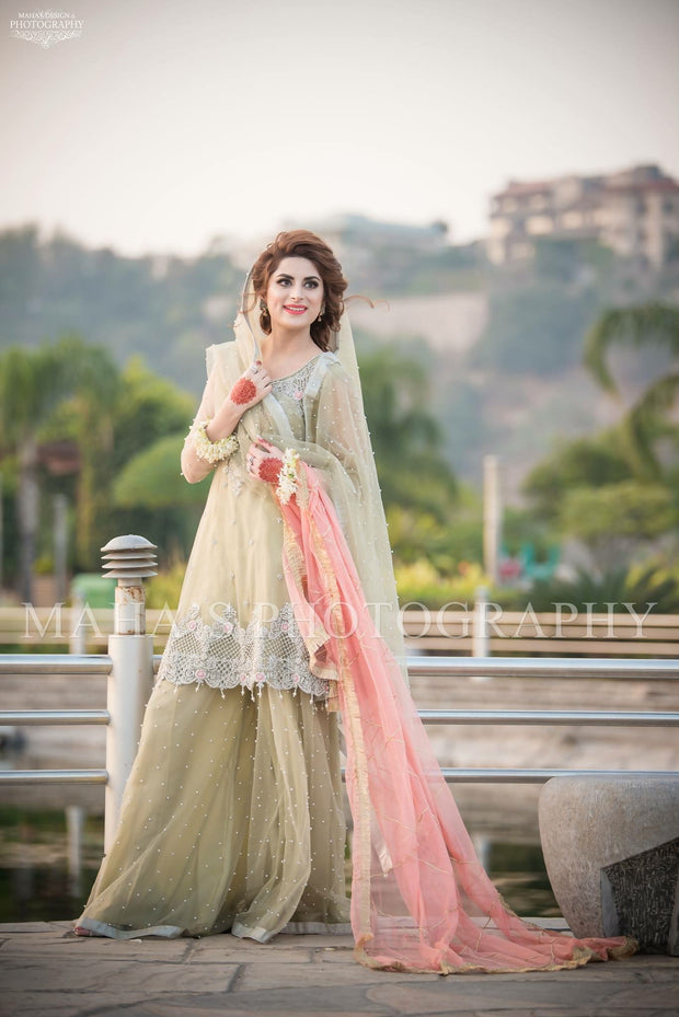 pink and green gown